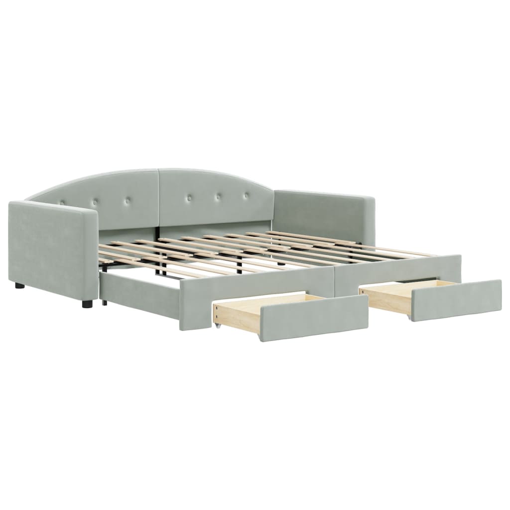 Divano Letto Estraibile Cassetti Grigio Chiaro 90x190cm Velluto