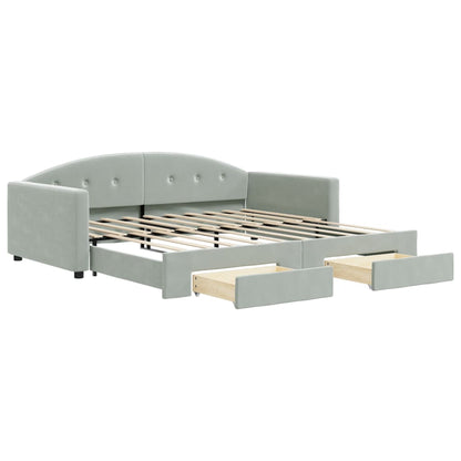 Divano Letto Estraibile Cassetti Grigio Chiaro 90x190cm Velluto