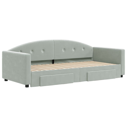 Divano Letto Estraibile Cassetti Grigio Chiaro 90x190cm Velluto