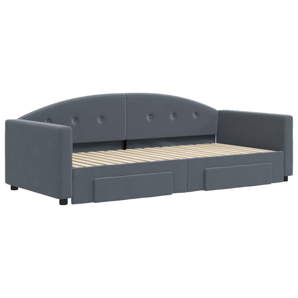 Divano Letto Estraibile Cassetti Grigio Scuro 90x190cm Velluto