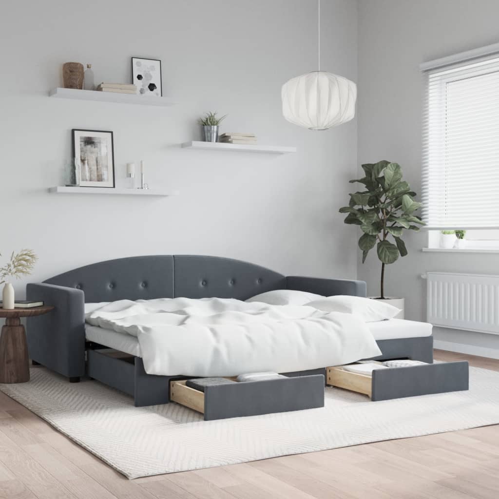 Divano Letto Estraibile Cassetti Grigio Scuro 90x190cm Velluto