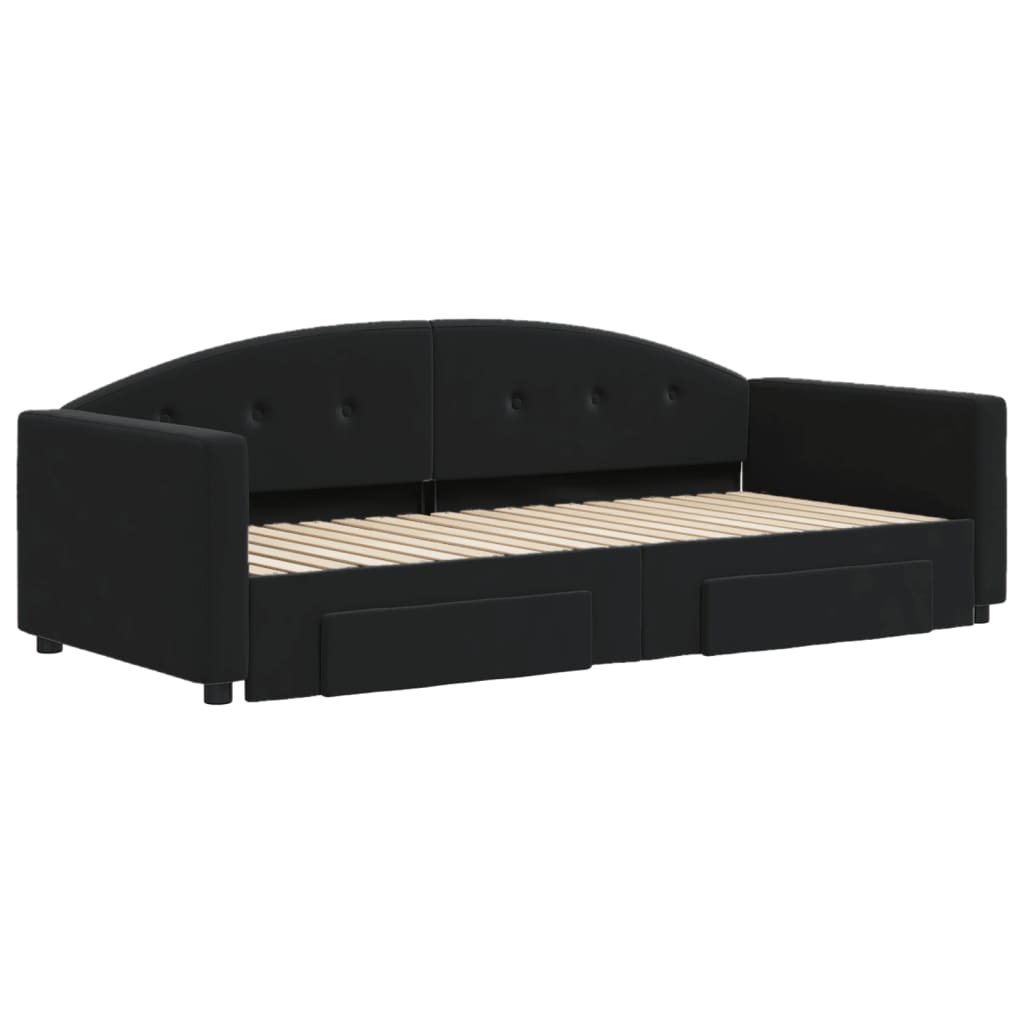 Divano Letto Estraibile con Cassetti Nero 90x190 cm in Velluto - homemem39