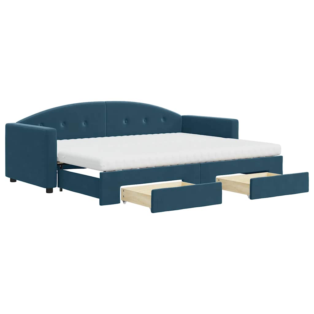 Divano Letto Estraibile con Cassetti Blu 80x200 cm in Velluto | homemem39
