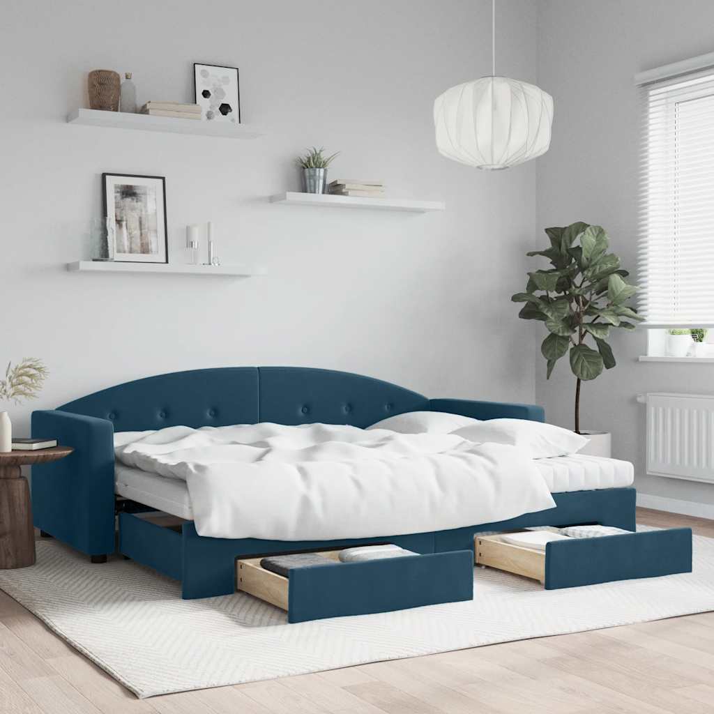 Divano Letto Estraibile con Cassetti Blu 80x200 cm in Velluto | homemem39