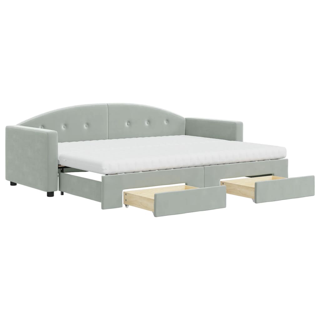 Divano Letto Estraibile Cassetti Grigio Chiaro 80x200cm Velluto - homemem39