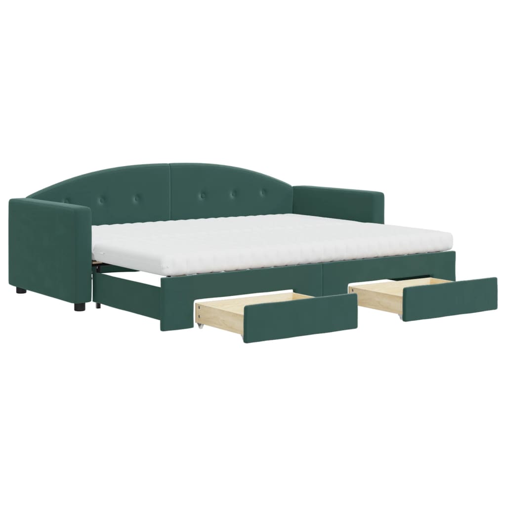 Divano Letto Estraibile Cassetti Verde Scuro 80x200cm Velluto - homemem39