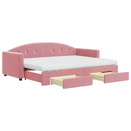 Divano Letto Estraibile con Cassetti Rosa 80x200 cm Velluto | homemem39