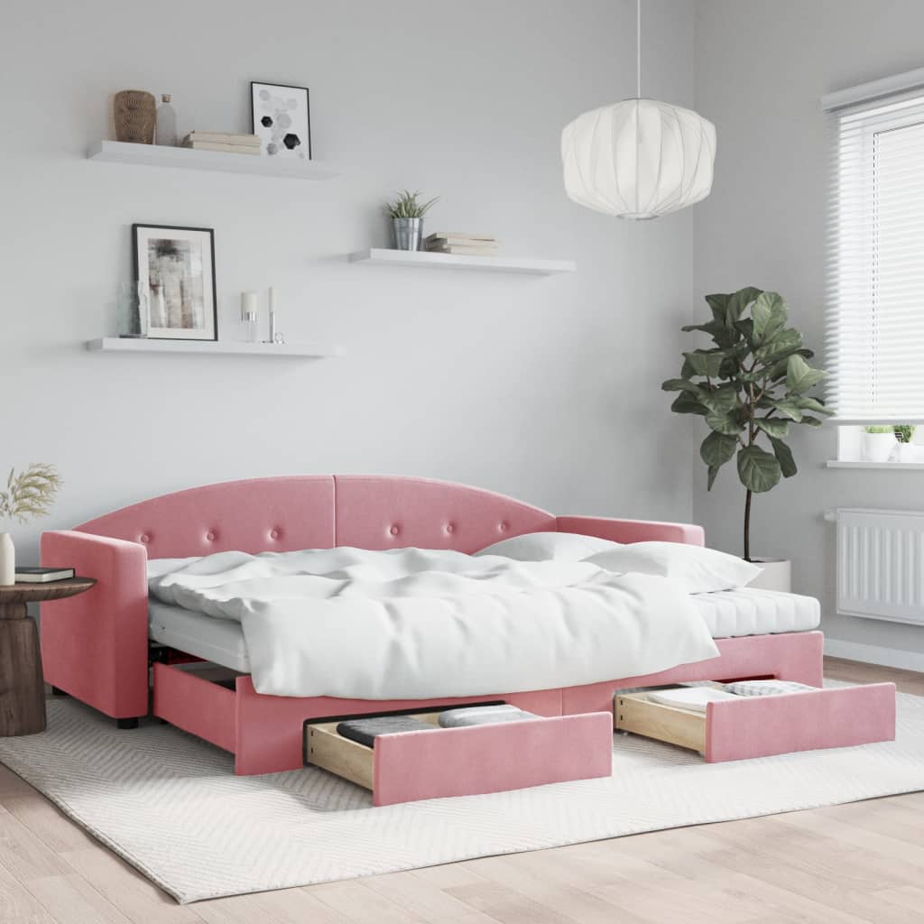 Divano Letto Estraibile con Cassetti Rosa 80x200 cm Velluto | homemem39