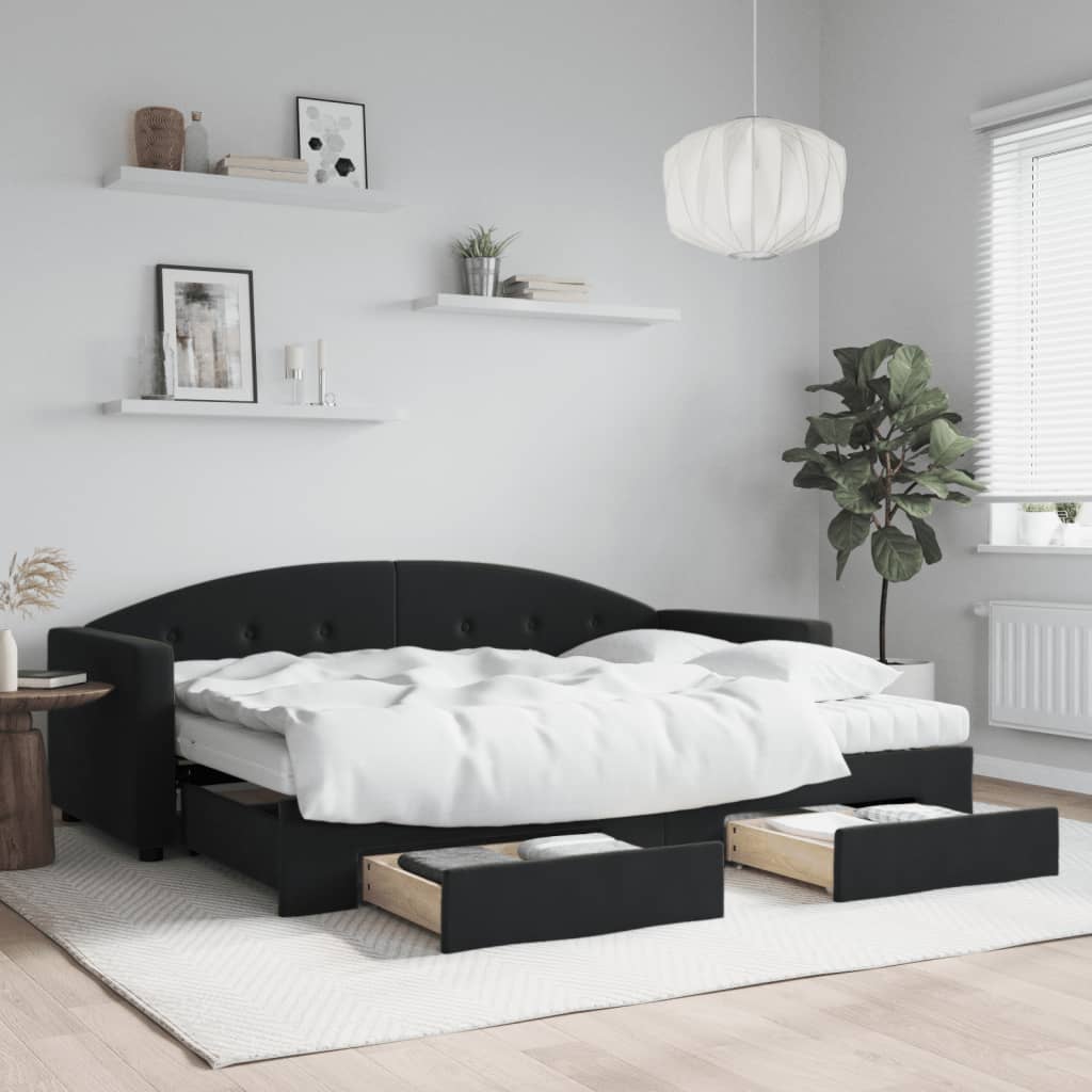 Divano Letto Estraibile con Cassetti Nero 80x200 cm in Velluto