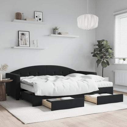 Divano Letto Estraibile con Cassetti Nero 80x200 cm in Velluto