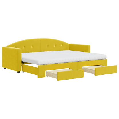 Divano Letto Estraibile con Cassetti Giallo 80x200cm in Velluto