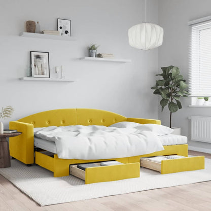 Divano Letto Estraibile con Cassetti Giallo 80x200cm in Velluto