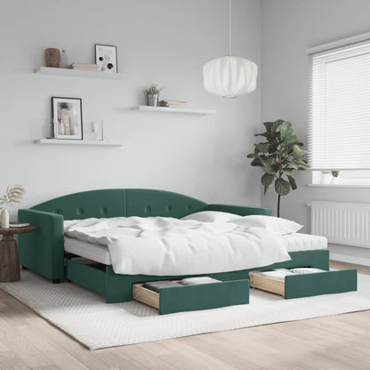 Divano Letto Estraibile Cassetti Verde Scuro 100x200cm Velluto - homemem39