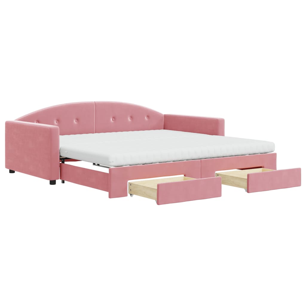 Divano Letto Estraibile con Cassetti Rosa 100x200 cm Velluto - homemem39