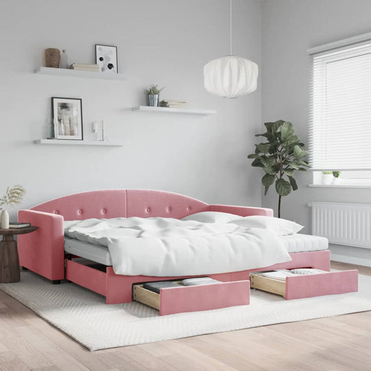Divano Letto Estraibile con Cassetti Rosa 100x200 cm Velluto - homemem39