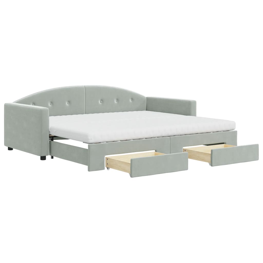 Divano Letto Estraibile Cassetti Grigio Chiaro 90x190cm Velluto - homemem39