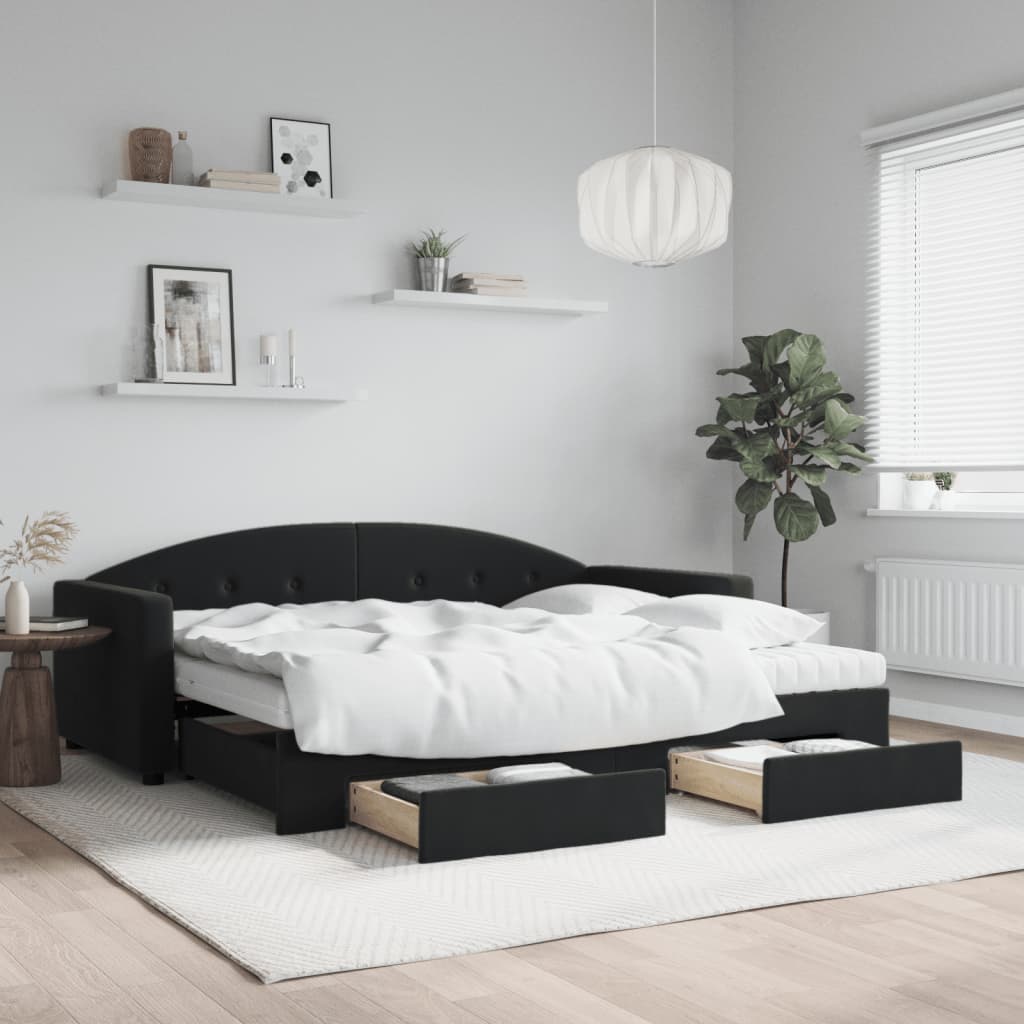 Divano Letto Estraibile con Cassetti Nero 90x190 cm in Velluto - homemem39