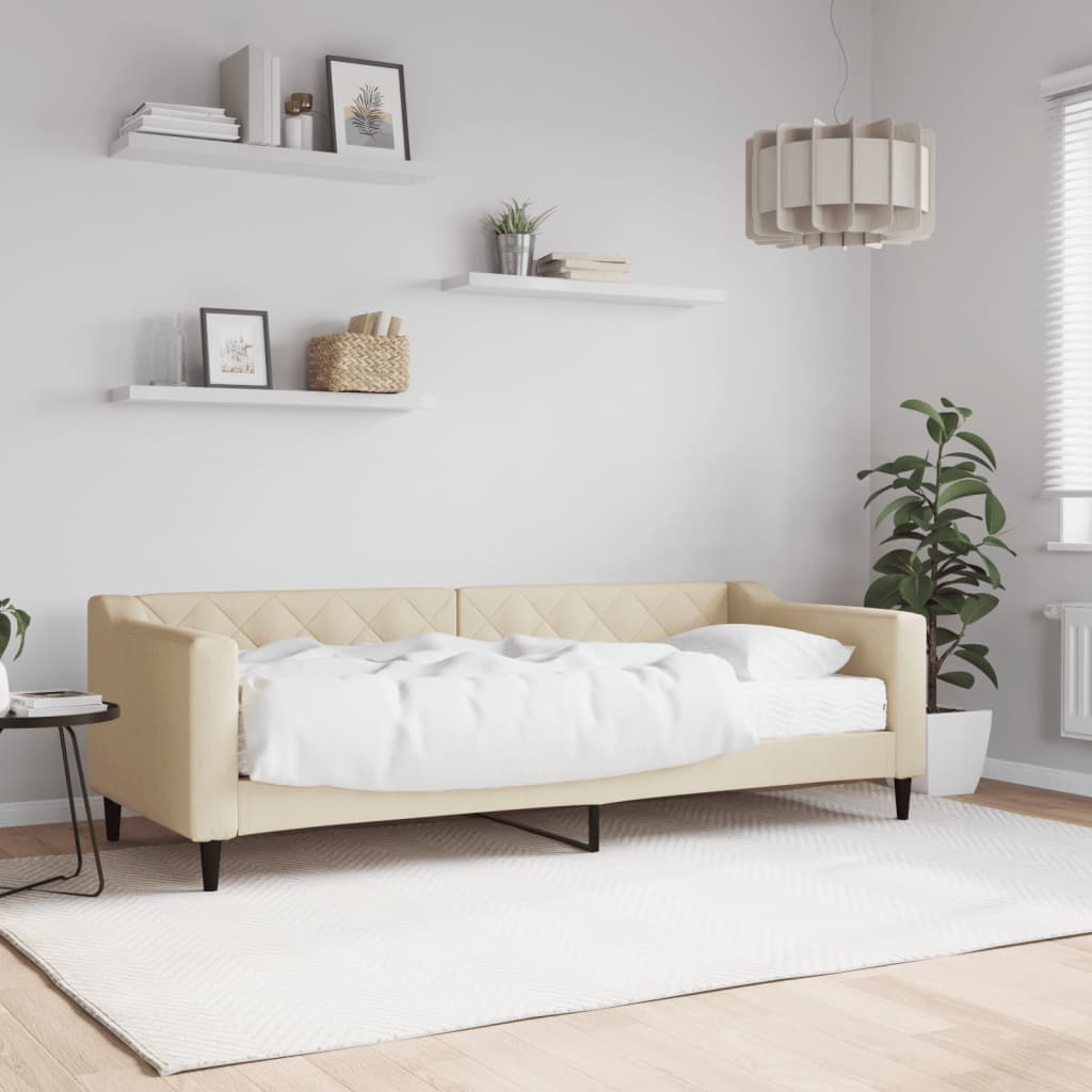 Divano Letto con Materasso Crema 80x200 cm in Tessuto | homemem39