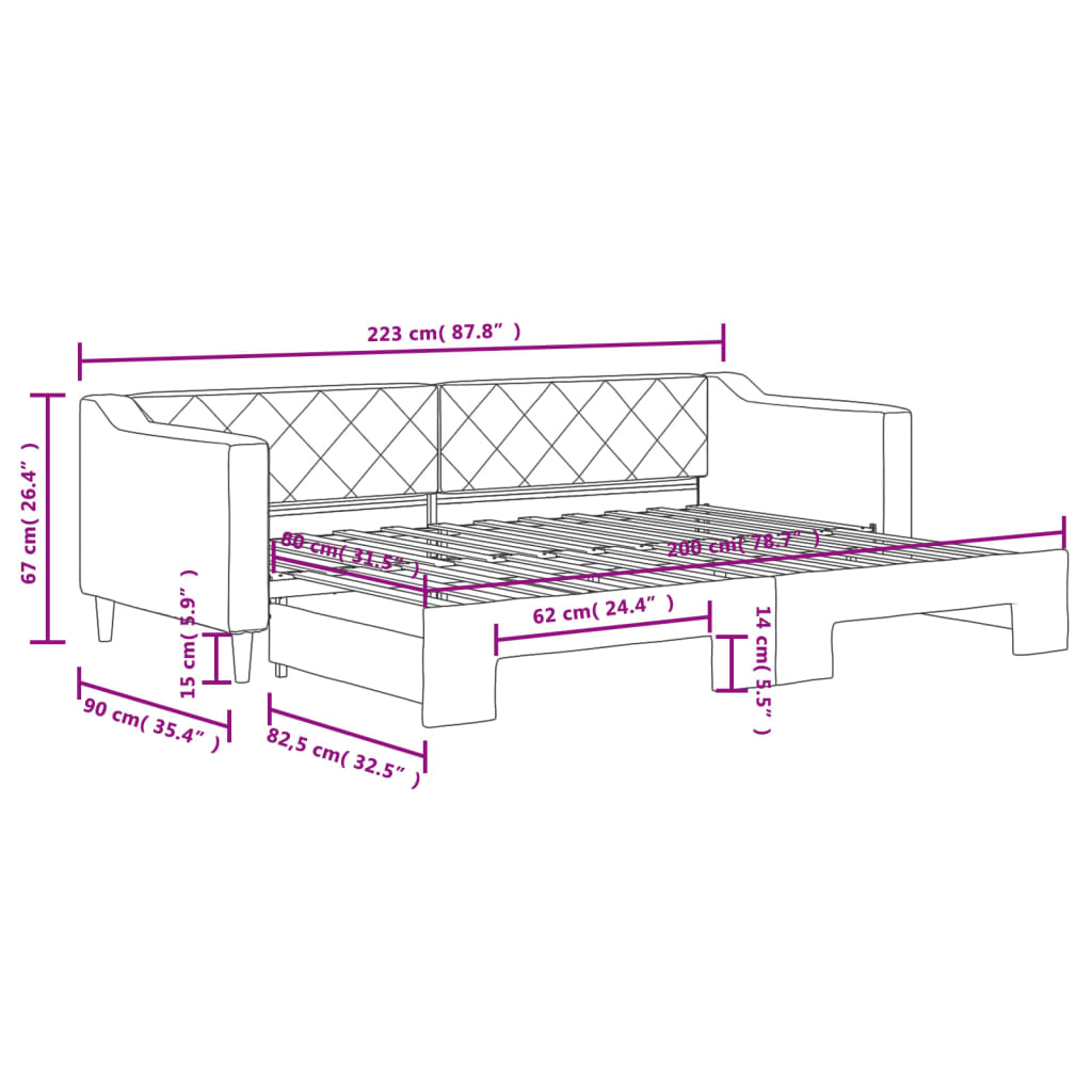 Divano Letto con Letto Estraibile Nero 80x200 Tessuto | homemem39