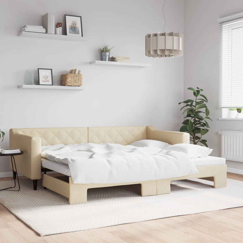 Divano Letto con Letto Estraibile Crema 90x200 cm in Tessuto - homemem39