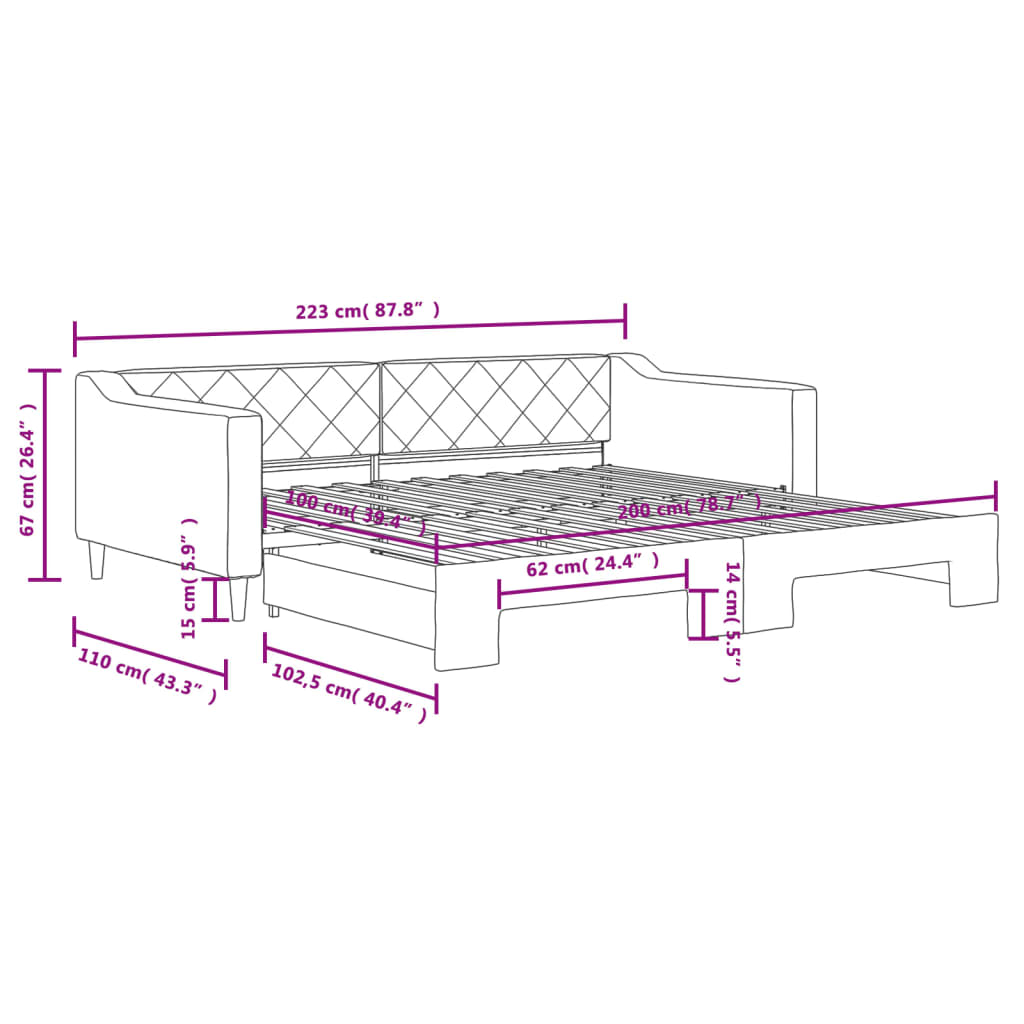 Divano Letto con Letto Estraibile Tortora 100x200 cm in Tessuto | homemem39