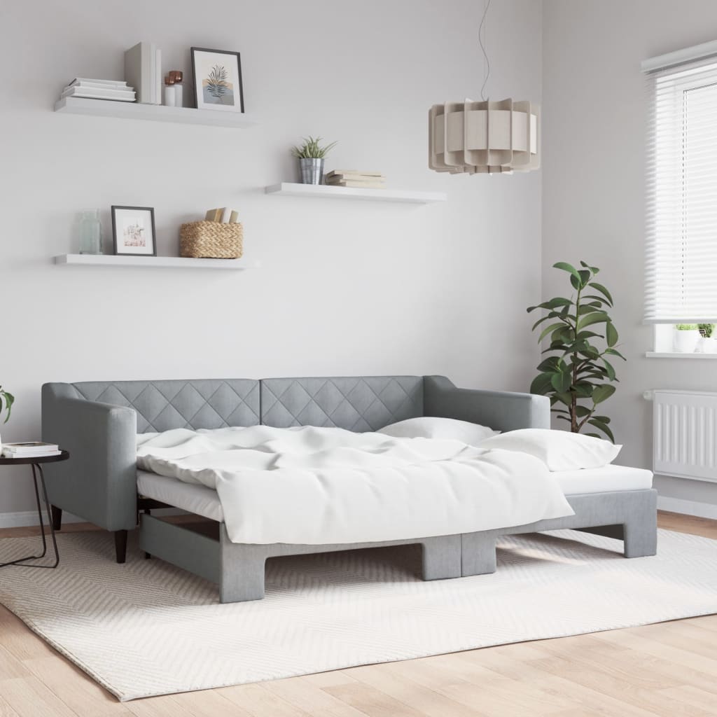 Divano Letto con Letto Estraibile Grigio Chiaro 90x190 Tessuto | homemem39