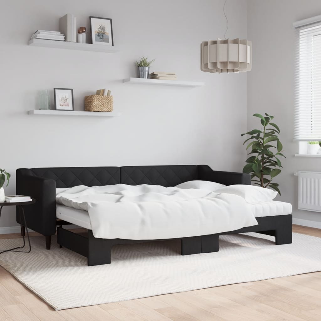 Divano Letto Estraibile con Materassi Nero 80x200 cm Tessuto - homemem39