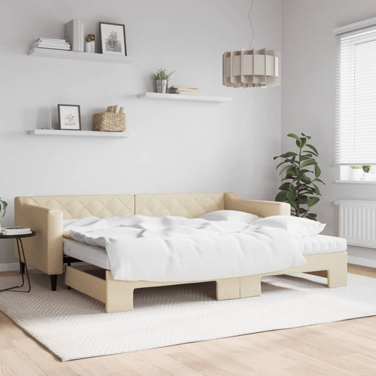 Divano Letto Estraibile con Materassi Crema 90x200 cm Tessuto | homemem39