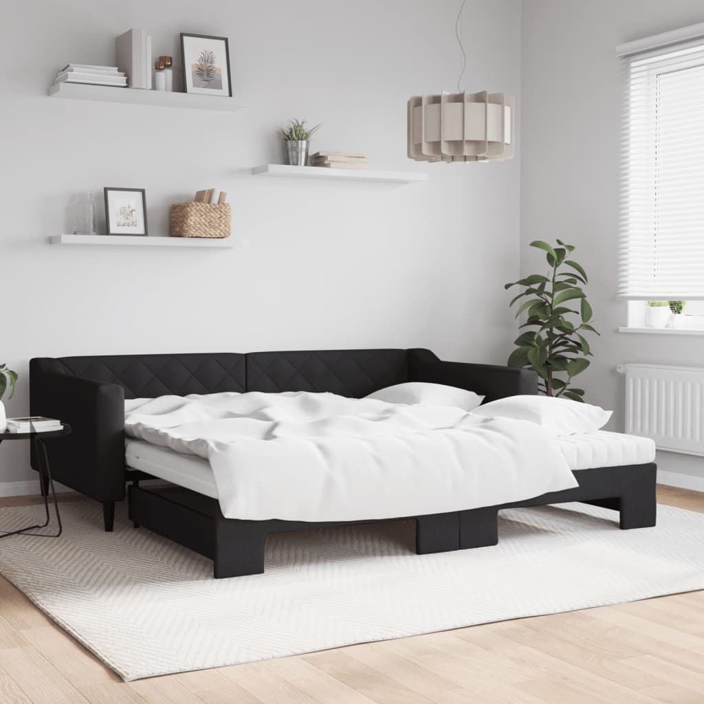 Divano Letto Estraibile con Materassi Nero 100x200 cm Tessuto - homemem39