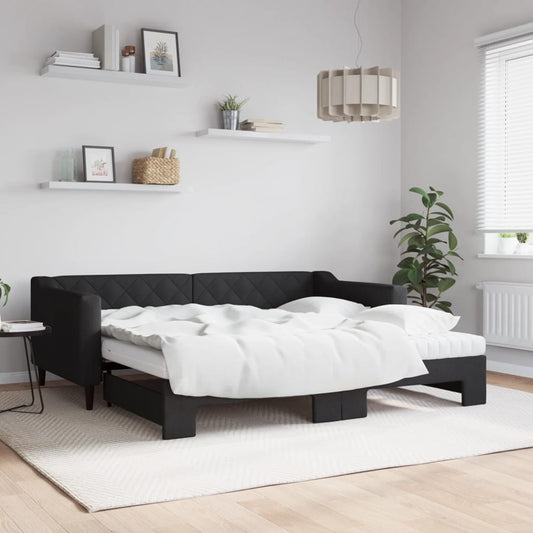 Divano Letto Estraibile con Materassi Nero 90x190 cm in Tessuto - homemem39