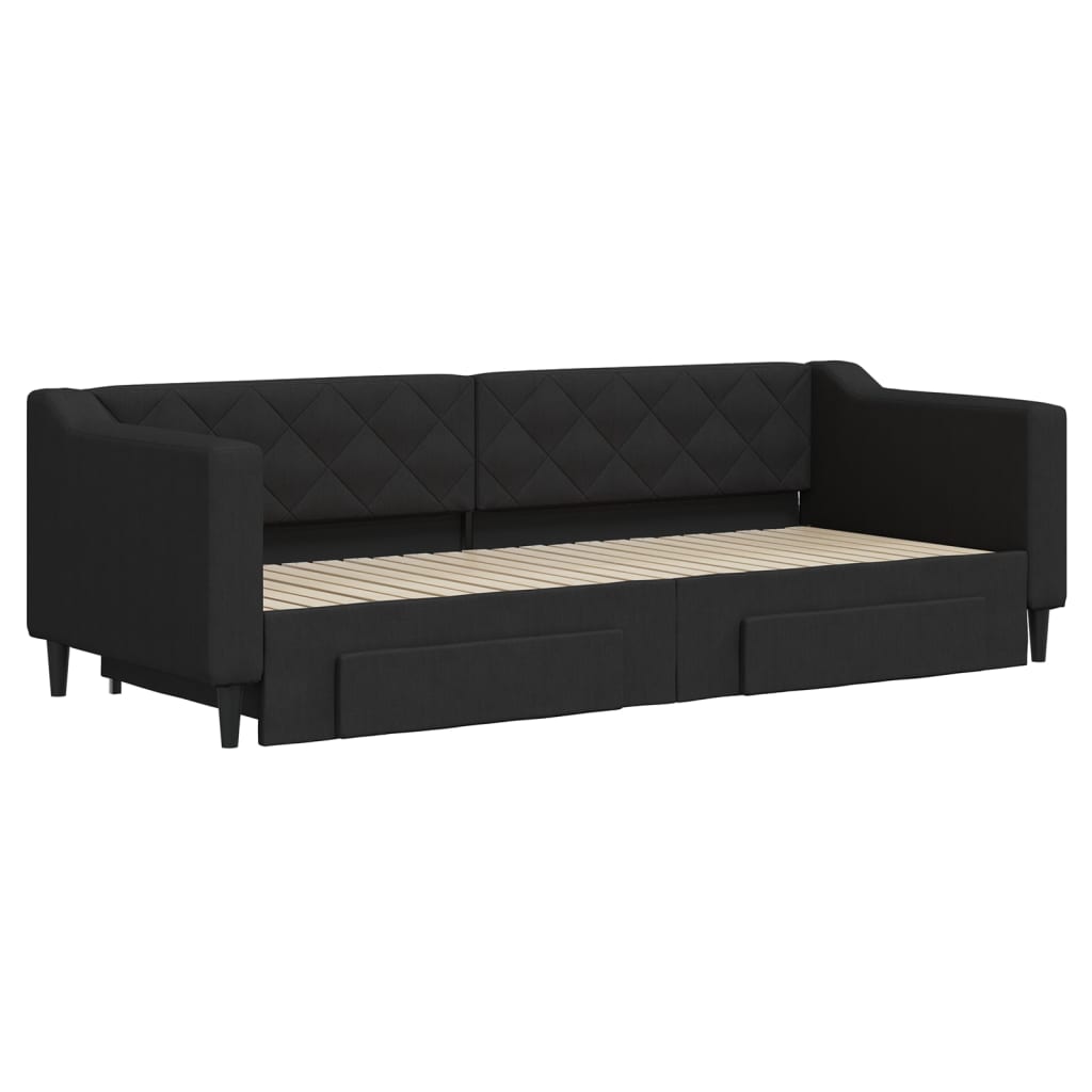 Divano Letto Estraibile con Cassetti Nero 80x200 cm in Tessuto | homemem39