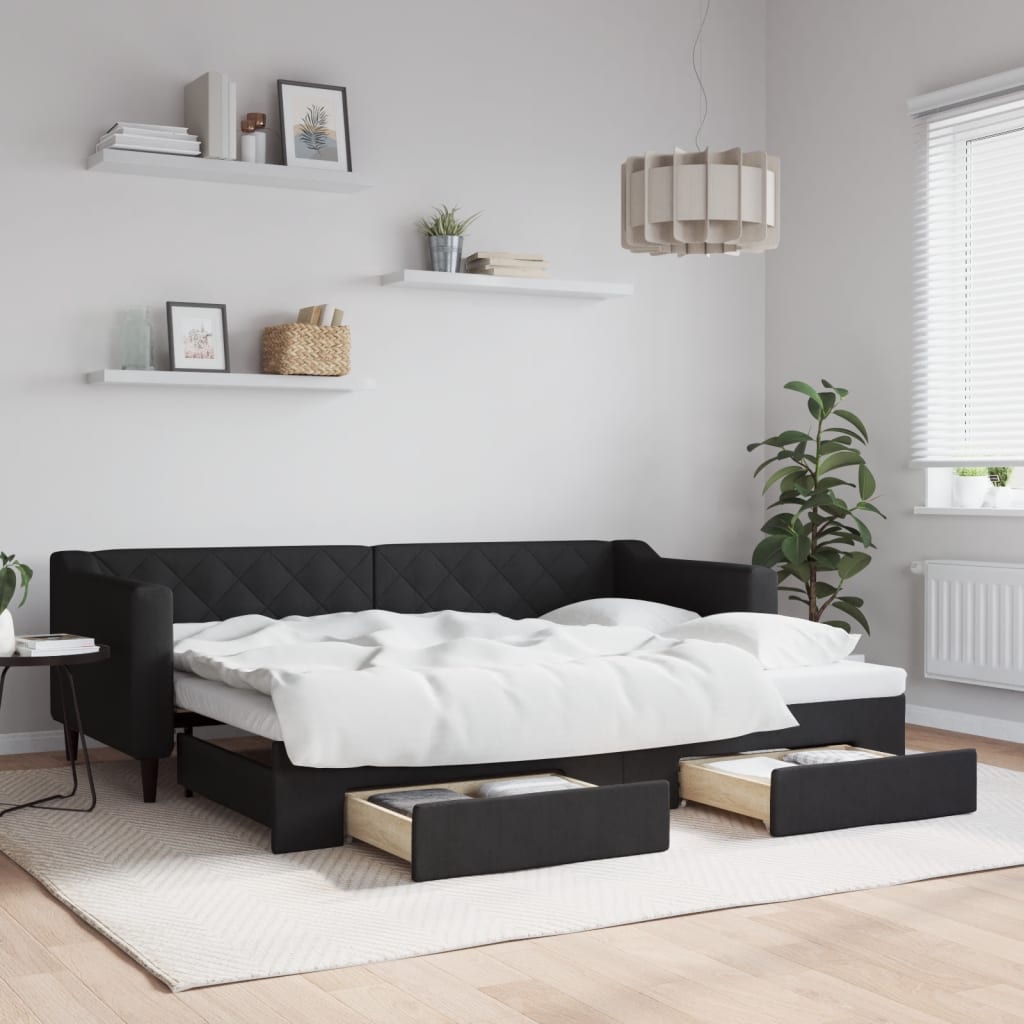 Divano Letto Estraibile con Cassetti Nero 80x200 cm in Tessuto | homemem39