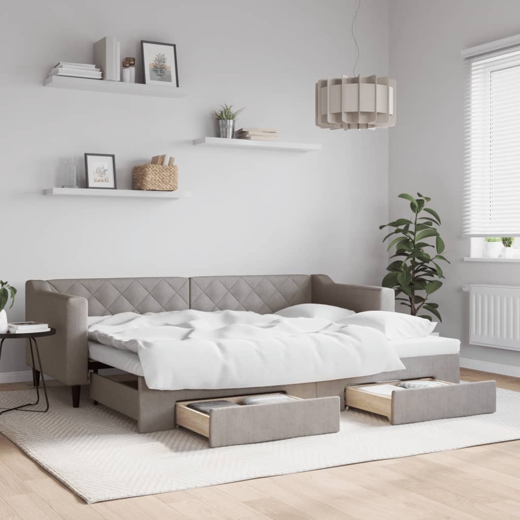 Divano Letto Estraibile con Cassetti Tortora 80x200 cm Tessuto | homemem39