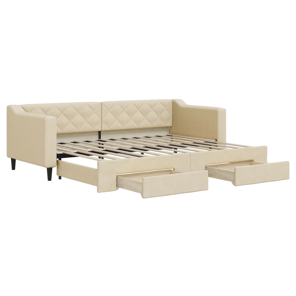 Divano Letto Estraibile con Cassetti Crema 80x200 cm in Tessuto | homemem39