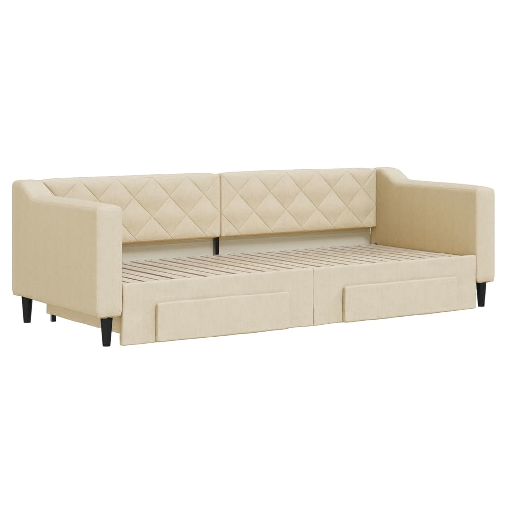 Divano Letto Estraibile con Cassetti Crema 80x200 cm in Tessuto | homemem39