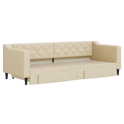 Divano Letto Estraibile con Cassetti Crema 80x200 cm in Tessuto | homemem39