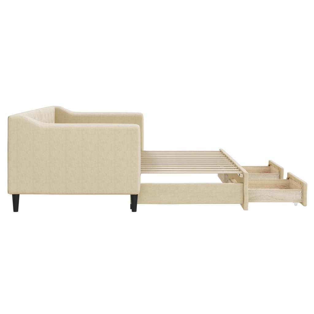 Divano Letto Estraibile con Cassetti Crema 80x200 cm in Tessuto | homemem39