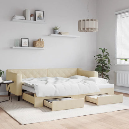 Divano Letto Estraibile con Cassetti Crema 80x200 cm in Tessuto | homemem39