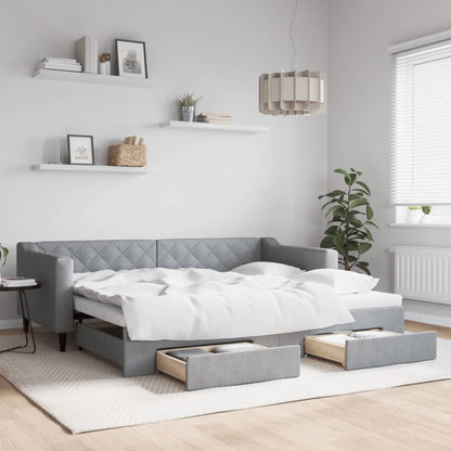 Divano Letto Estraibile Cassetti Grigio Chiaro 90x200cm Tessuto - homemem39