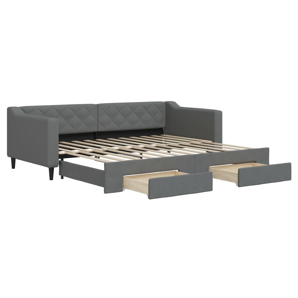 Divano Letto Estraibile Cassetti Grigio Scuro 90x200cm Tessuto - homemem39