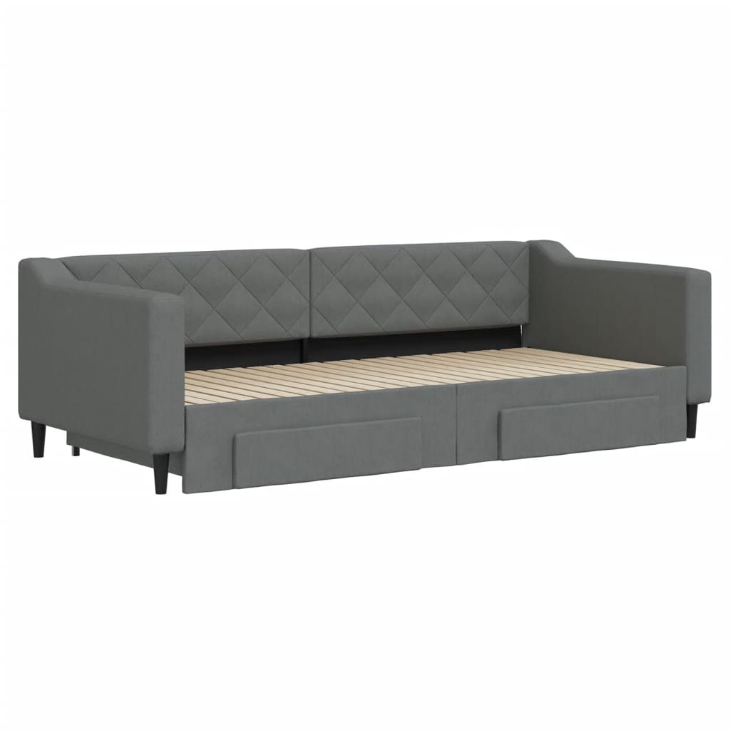 Divano Letto Estraibile Cassetti Grigio Scuro 90x200cm Tessuto - homemem39