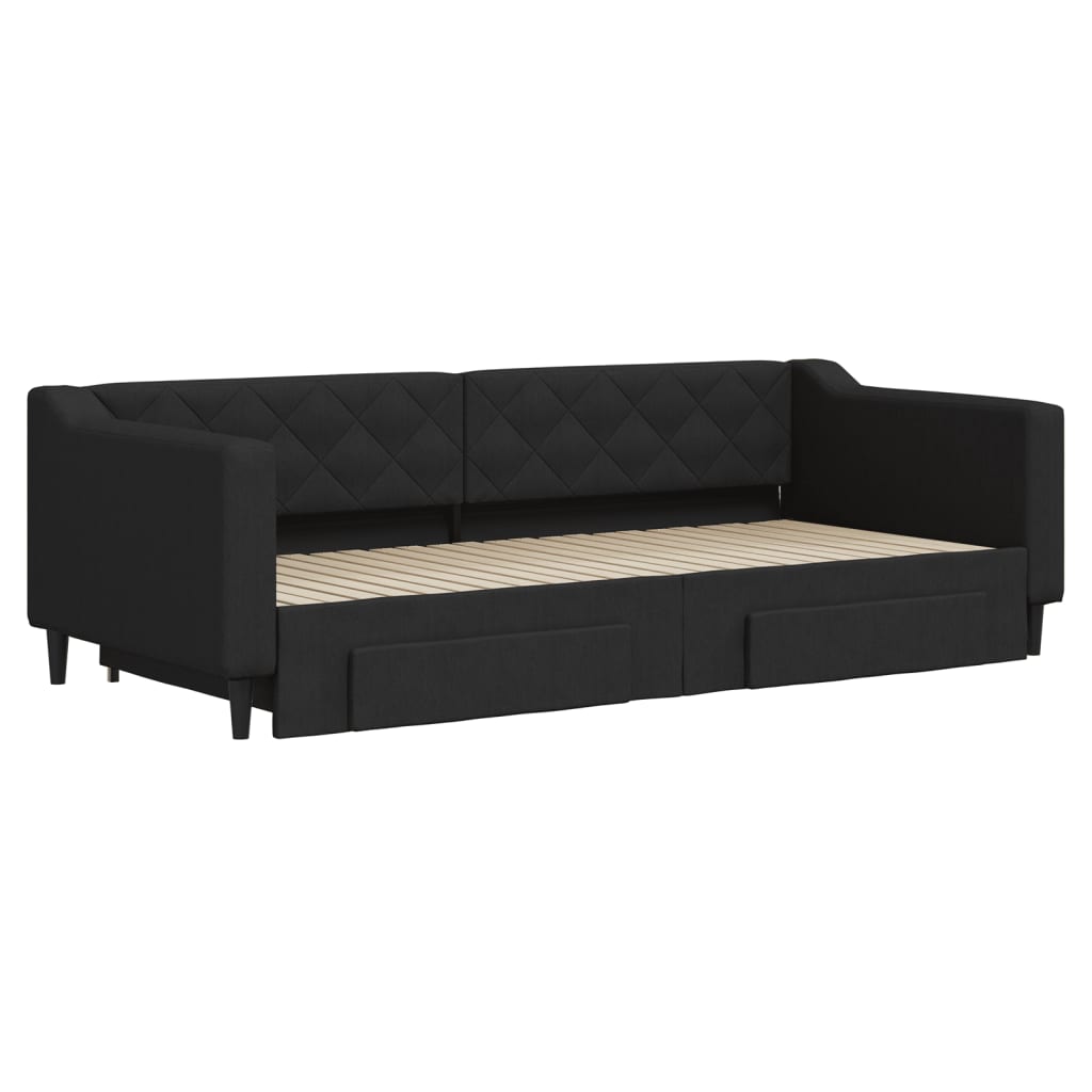 Divano Letto Estraibile con Cassetti Nero 90x200 cm in Tessuto - homemem39