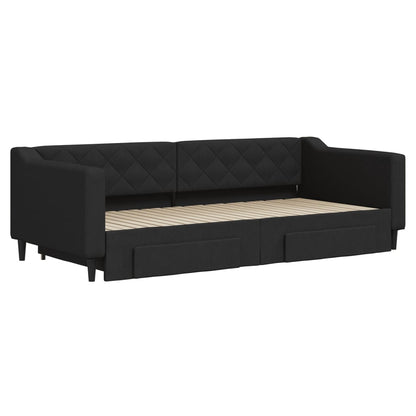 Divano Letto Estraibile con Cassetti Nero 90x200 cm in Tessuto - homemem39