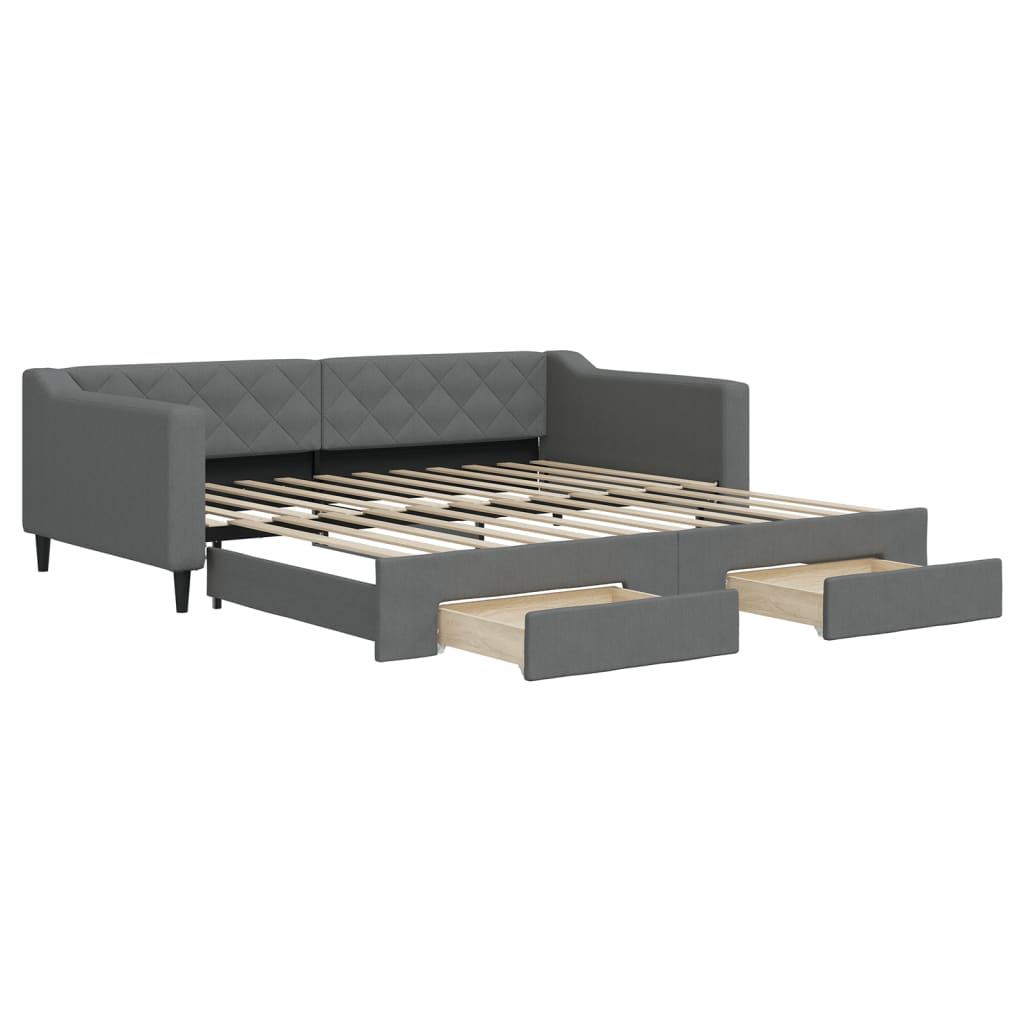 Divano Letto Estraibile Cassetti Grigio Scuro 100x200cm Tessuto - homemem39