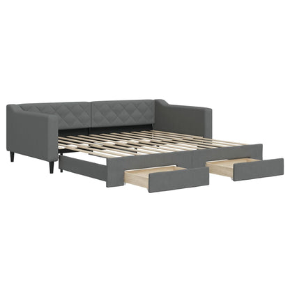 Divano Letto Estraibile Cassetti Grigio Scuro 100x200cm Tessuto - homemem39