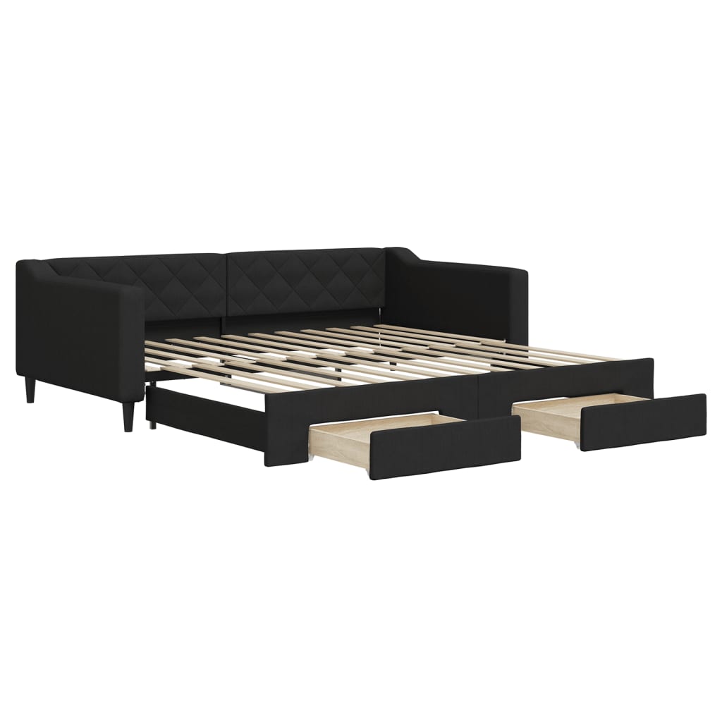 Divano Letto Estraibile con Cassetti Nero 100x200 cm in Tessuto - homemem39