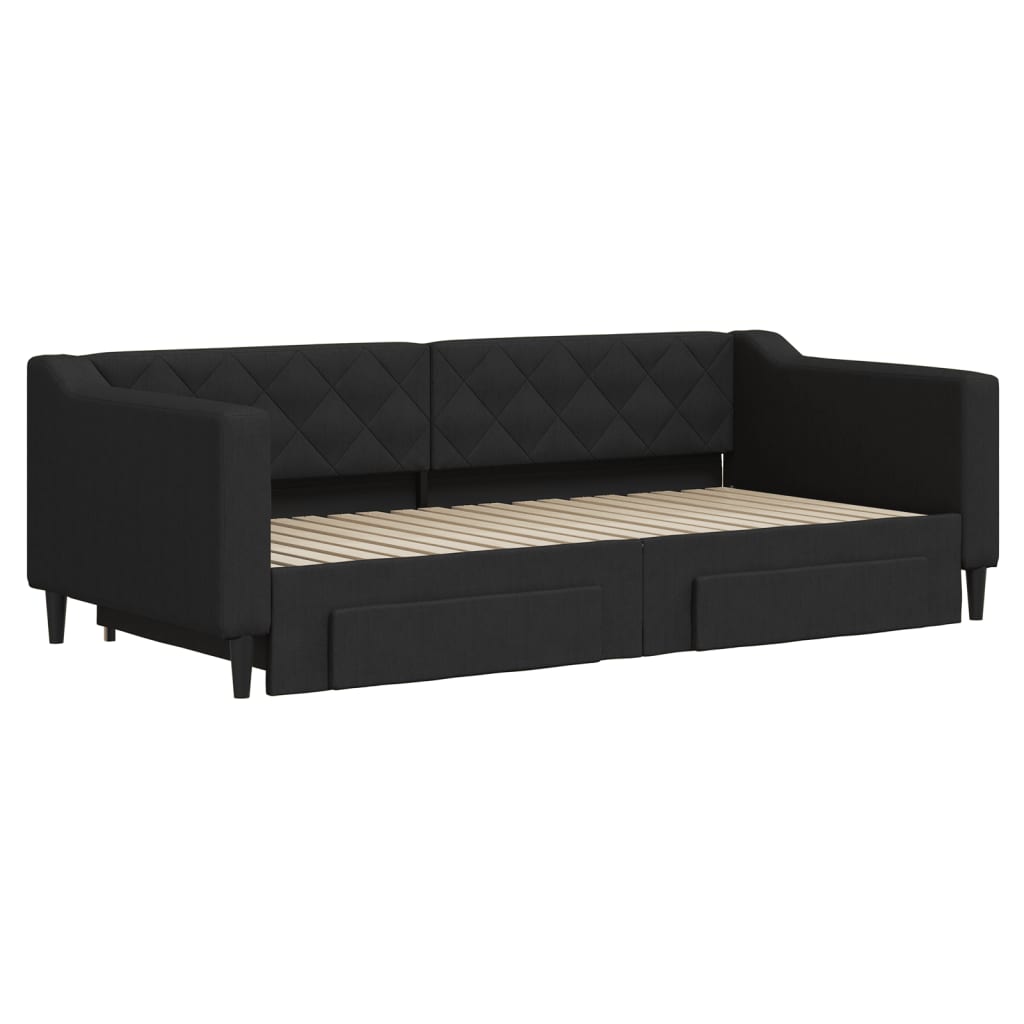 Divano Letto Estraibile con Cassetti Nero 90x190 cm in Tessuto | homemem39