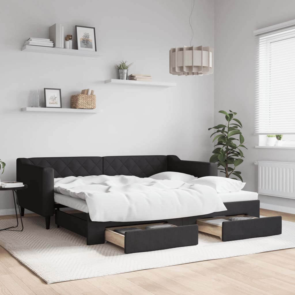 Divano Letto Estraibile con Cassetti Nero 90x190 cm in Tessuto | homemem39