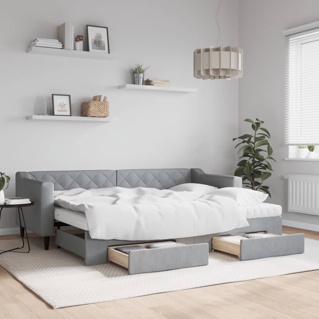 Divano Letto Estraibile Cassetti Grigio Chiaro 80x200cm Tessuto | homemem39