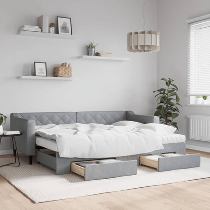 Divano Letto Estraibile Cassetti Grigio Chiaro 80x200cm Tessuto | homemem39